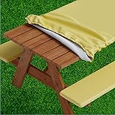 Sorfey Picnic Table Cover with Bench Covers -Fitted with Elastic, Vinyl with Flannel Back, Fits for Table 30"x 60" Rectangle,Water Proof, Solid Yellow Design