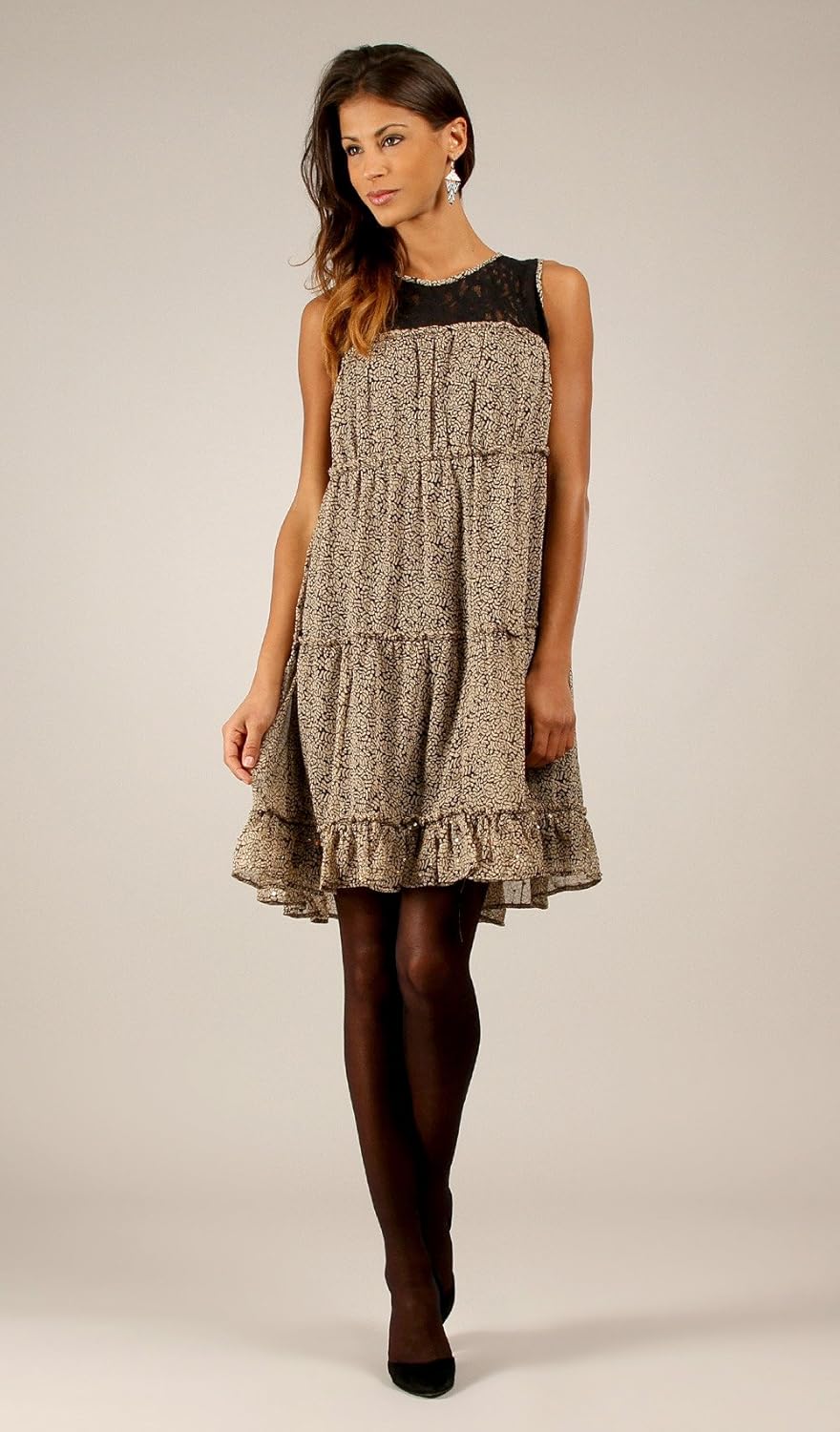 Miss June Dress Evana Beige/Black at Amazon Womenâs Clothing store