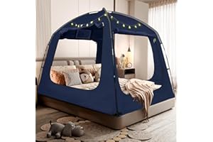 RIYDH Bed Tent Bed Canopy Breathable 100% for Adult and Kids Light Reduction Sleeping Dream Tents Indoor Portable Big Space with String Light 4 Doors Twin Full Queen King Size