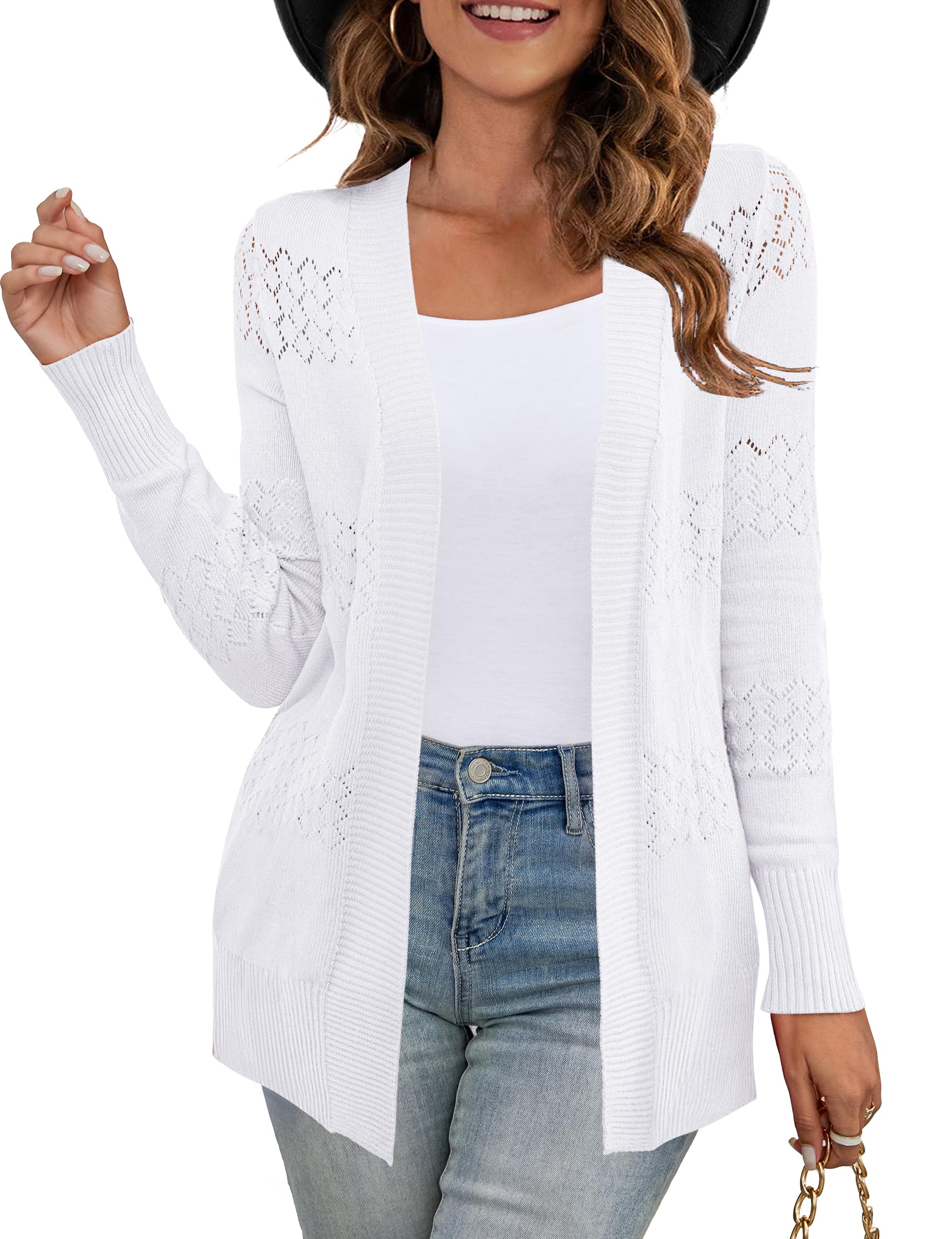 Photo 1 of ** HAS HOLE IN SHOULDER*** U.Vomade Casual Lightweight Long Sleeve Open Front Hollow Out White Cardigan for Women L