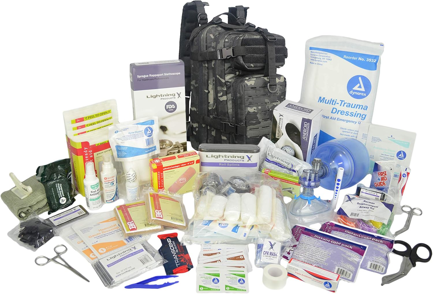 Lightning X Stocked EMS/EMT Trauma & Bleeding First Aid Responder Medical Backpack + Kit - Black: Health & Personal Care