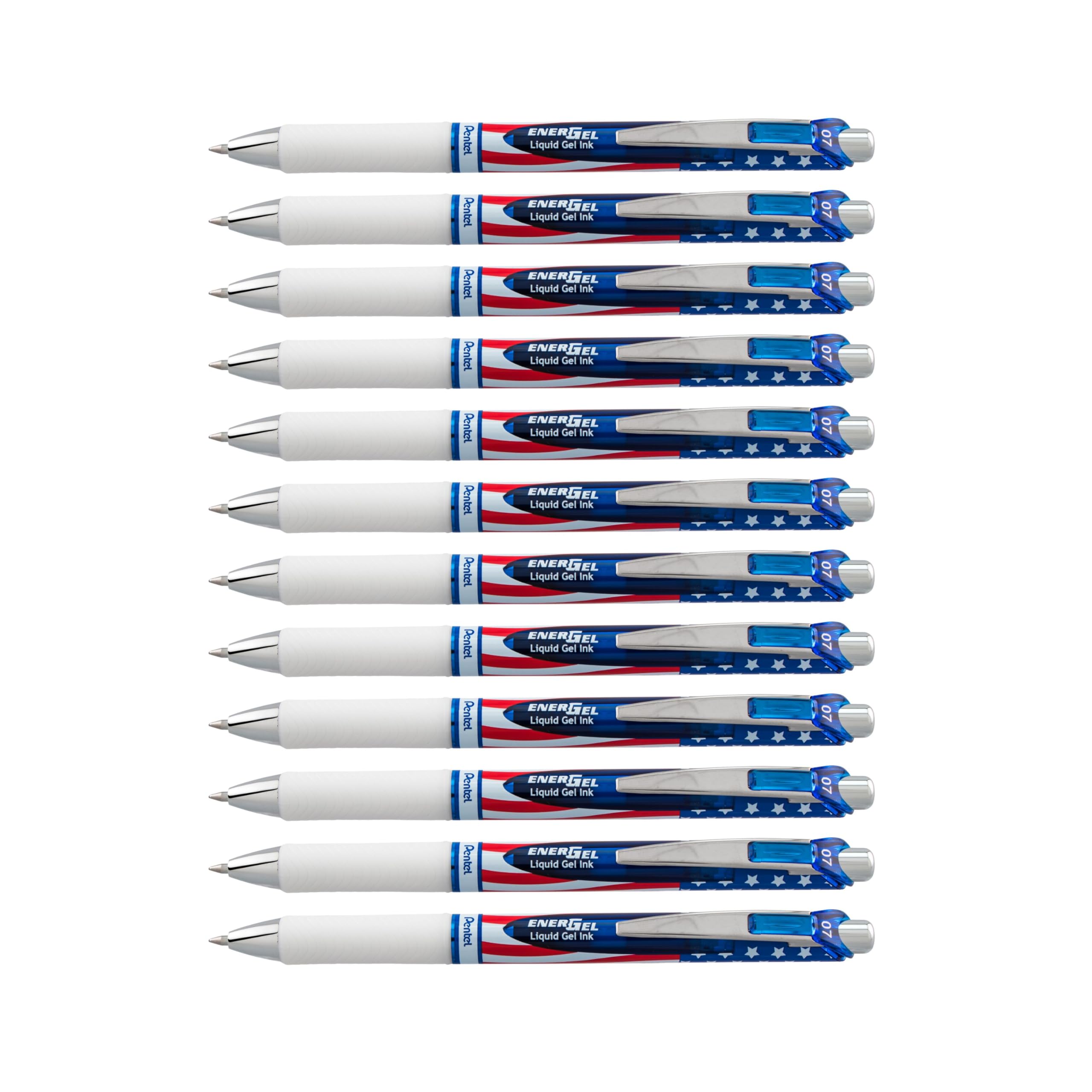 Pentel EnerGel RTX Retractable Liquid Gel Pen, (0.7mm) Medium Line, Metal Tip, Flag Barrel, Black Ink (BL77USA-A) (Pack of 1, 12 Count Total)