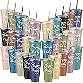 Uiifan 30 Pcs Birthday Cups Bulk with Lids and Straws, Morandi Reusable Tumblers for Party Favors Return Gifts, Birthday Goodie Bag Stuffers