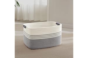 SunNewt 45L Small Laundry Basket with Leather Handles for Living Room Storage, Woven Rope Baskets Bin for Blanket, Kids Toy, 