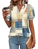 IECCP Puff Short Sleeve Shirts for Women V Neck