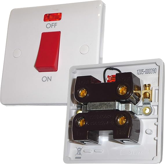 45A DP Cooker Switch with Neon Indicator 45 Amp White Round Corners Red Rocker Amazon.co.uk