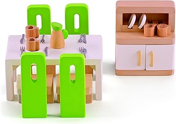 Hape E3454 Esszimmer Grune Stuhle Weisser Tisch Schrank Mit Weissen Turen Amazon De Spielzeug
