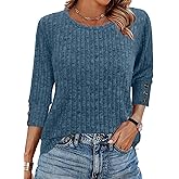 JomeDesign Womens Sweaters 3/4 Sleeve with Buttons Dressy Casual Shirts Fall Outfits Fashion Clothes 2025 Trendy S-2XL