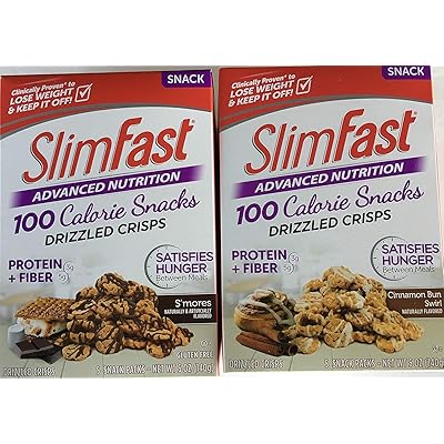 Slim Fast Advanced Mini Crisps Snacks Bundle of 2: S'mores and Cinnamon Bun Swirl (1 Pack of Each)