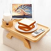 Couch Arm Tray, 3 in 1 Large 15.36"x9.85" Bamboo Sofa Tray Table Clip on Side Table, Foldable Couch Armrest Table with 360°Ro