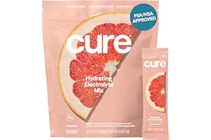CURE HYDRATION Cure Hydrating Electrolyte Mix | Powder for Dehydration Relief | FSA & HSA Eligible | Made with Coconut Water | No Added Sugar | Vegan | Paleo Friendly | Pouch of 14 Packets - Grapefruit Flavor