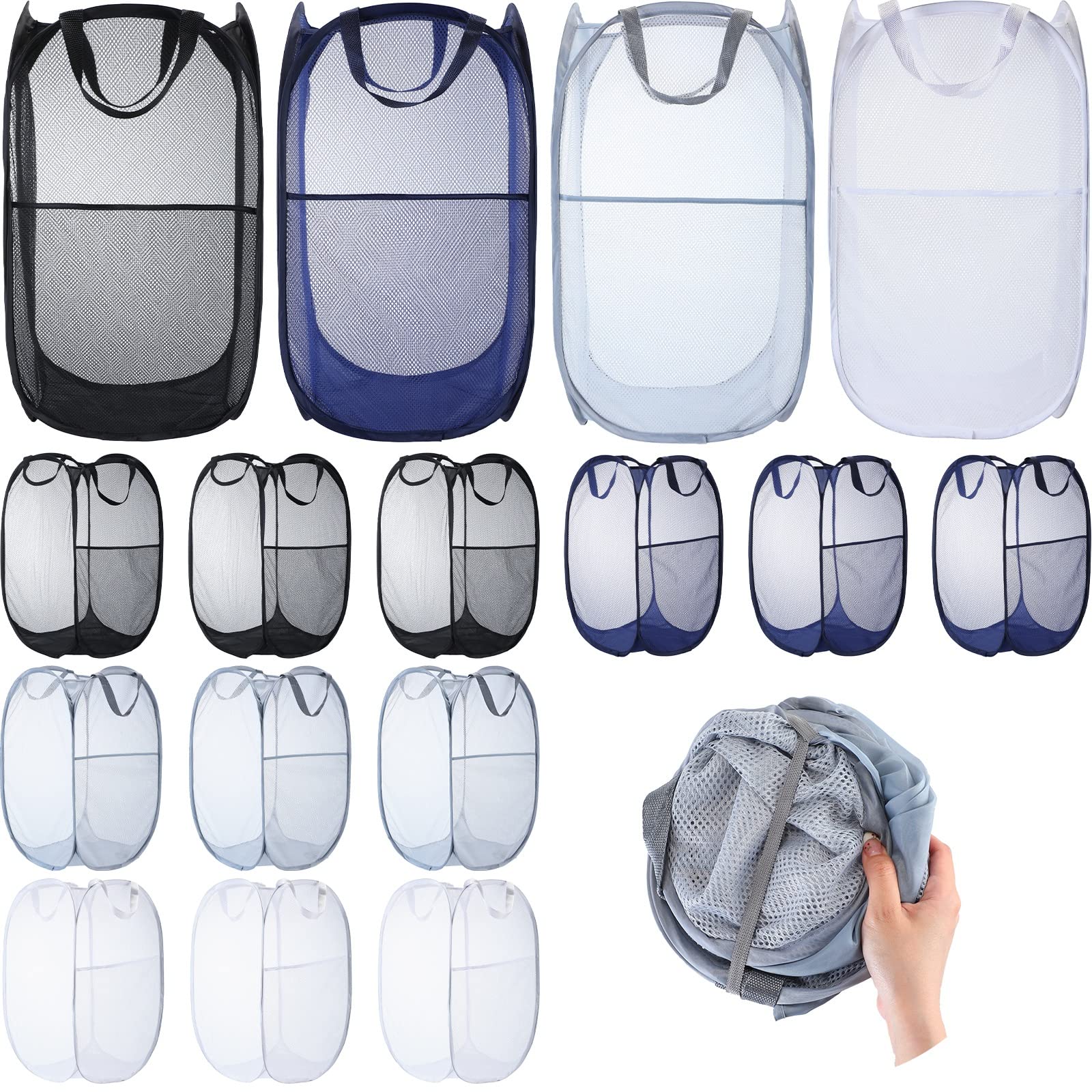 Photo 1 of Gejoy 16 Pcs Mesh Collapsible Laundry Basket Foldable Pop up Hampers for Laundry Large Clothes Popup Laundry Hamper Storage with Handles for Kids Room, College Dorm, Travel, 14.1 x 22.8 Inch Unfolded