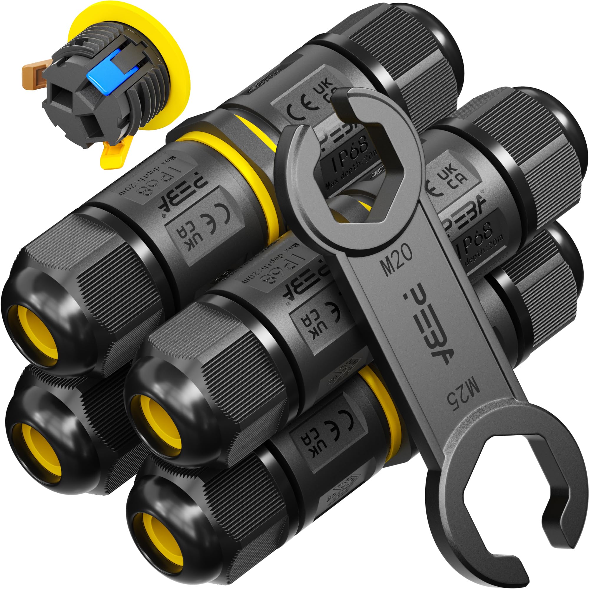 PEBA IP68 Waterproof Cable Connector Outdoor, 2 Way Waterproof Junction Box Outdoor Cable Connector, 3 Pins Wire Connector,Extension Electrical Cable Protector for Cable Diameter Ø4mm-12mm (4 Pack)