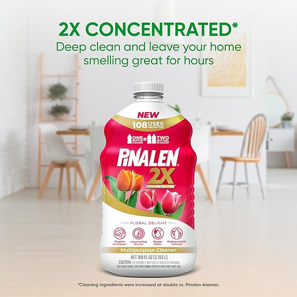 PINALEN 2X MAX AROMAS CONCENTRATED MULTIPURPOSE CLEANER – FLORAL DELIGHT SCENT – 108 FL OZ – ALL PURPOSE CLEANER FOR KITCHEN, BATHROOM, FLOORS & OUTDOORS