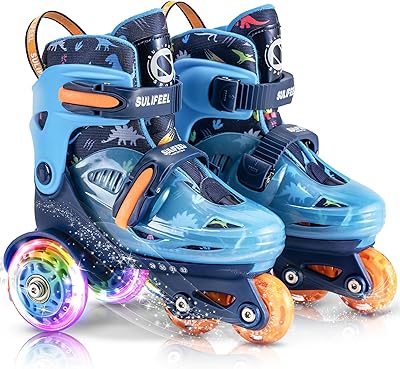 SULIFEEL Verstellbare Rollschuhe für Kinder für Mädchen und Jungen, Spaß beleuchtende Licht Blitz Räder DREI-Punkt-Typ Balance geeignet für Anfänger Indoor Rollschuhlaufen