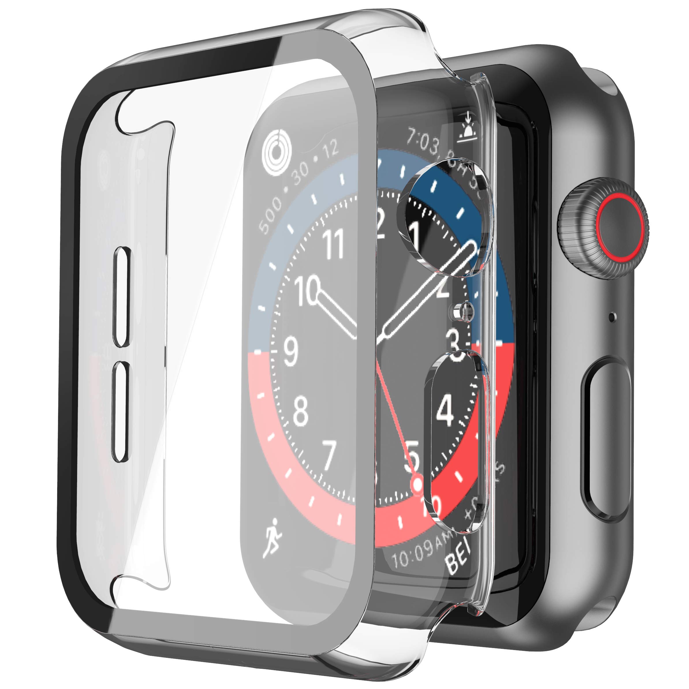 Misxi Transparent Hard Case with Glass Screen Protector Compatible with Apple Watch Series SE 2 (2024) / SE/Series 6 / Series 5 / Series 4 40 mm, Pack of 2