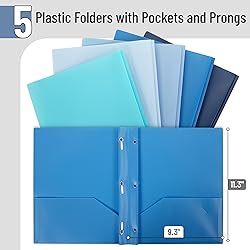 Mr. Pen- Plastic Folders with Pockets and Prongs, 5