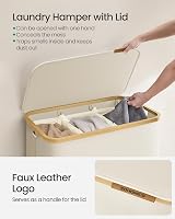 SONGMICS 150L Laundry Basket with Lid 3-Section Collapsible Cream White view 4