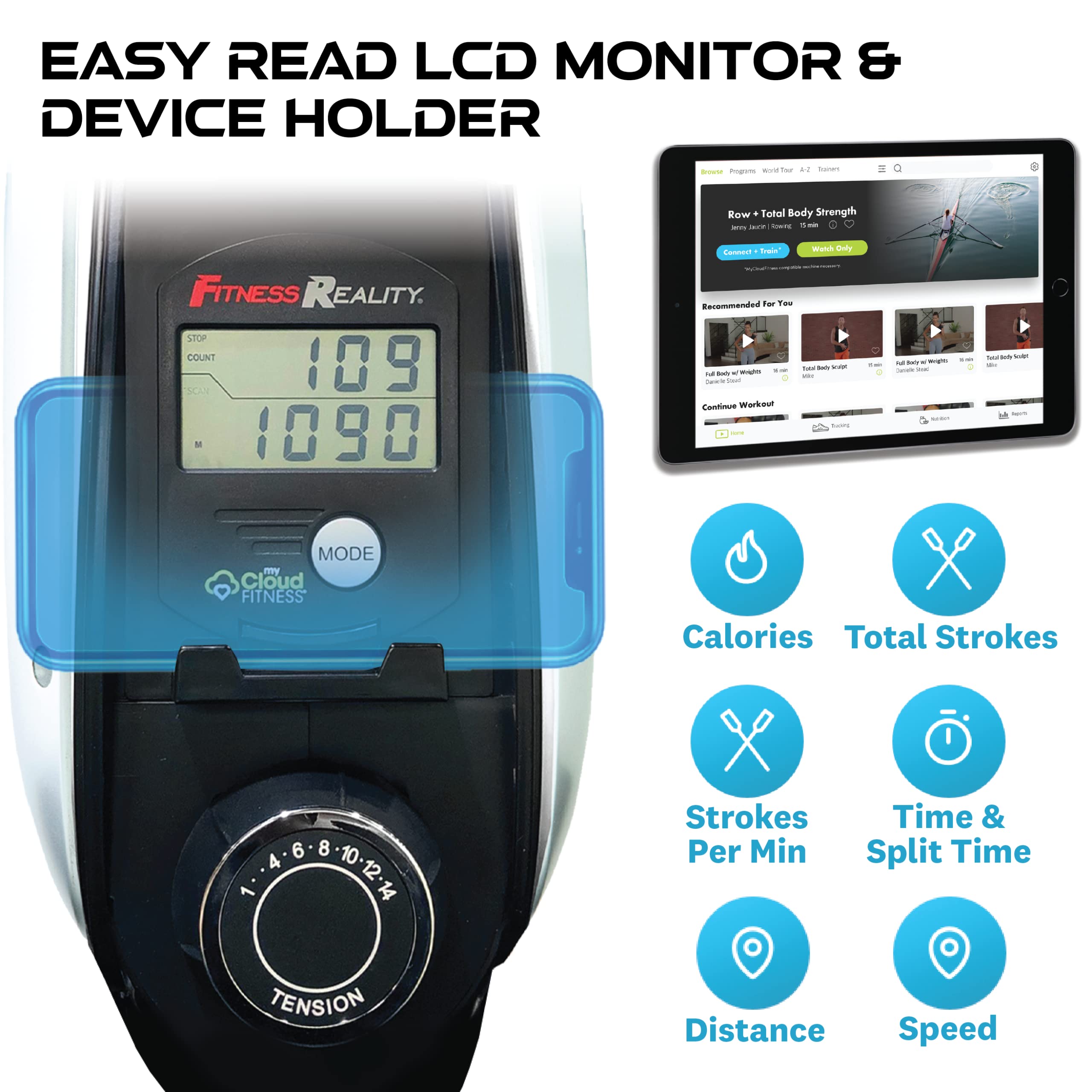 Fitness Reality Rowing Machine with Bluetooth Workout Tracking