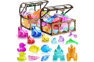 Thuodo 28 Pcs Diving Gem Pool Toys Colorful Diamond Set with Treasures Pirate Box Summer Water Toys for Kids Swimming Toys for Boys and Girls Pool Party Favors