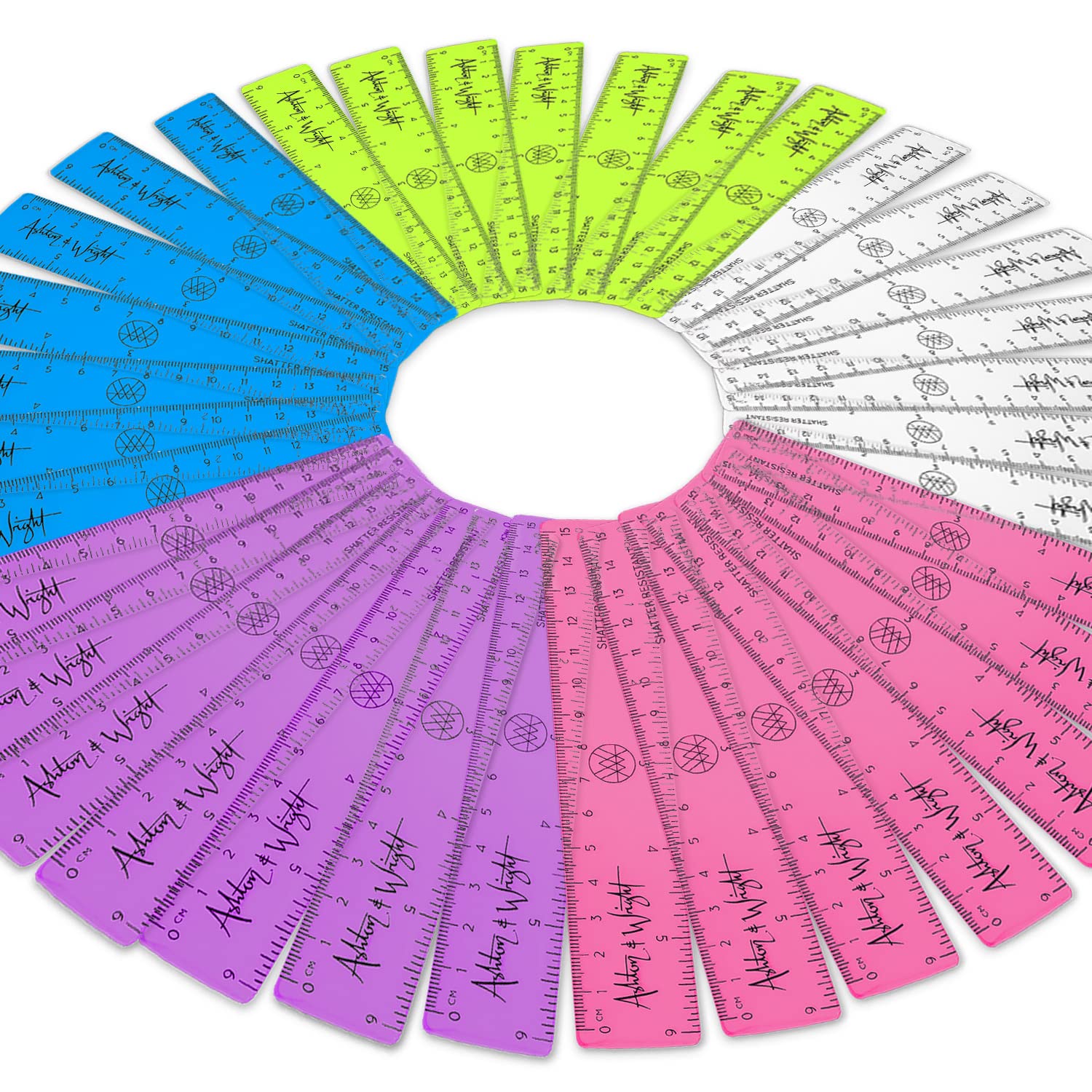 Ashton and Wright - 6 Inch / 15cm Rulers - Shatter Resistant (Transparent, Pack of 100)