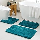MIULEE 3 Pieces Bathroom Rugs and mats Sets Extra Thick Non Slip Microfiber Bath Mats and U-Shaped Contour Toilet Rug for Bath Room Floor Restroom,20"x30"+16"x24"+20"x20", Teal