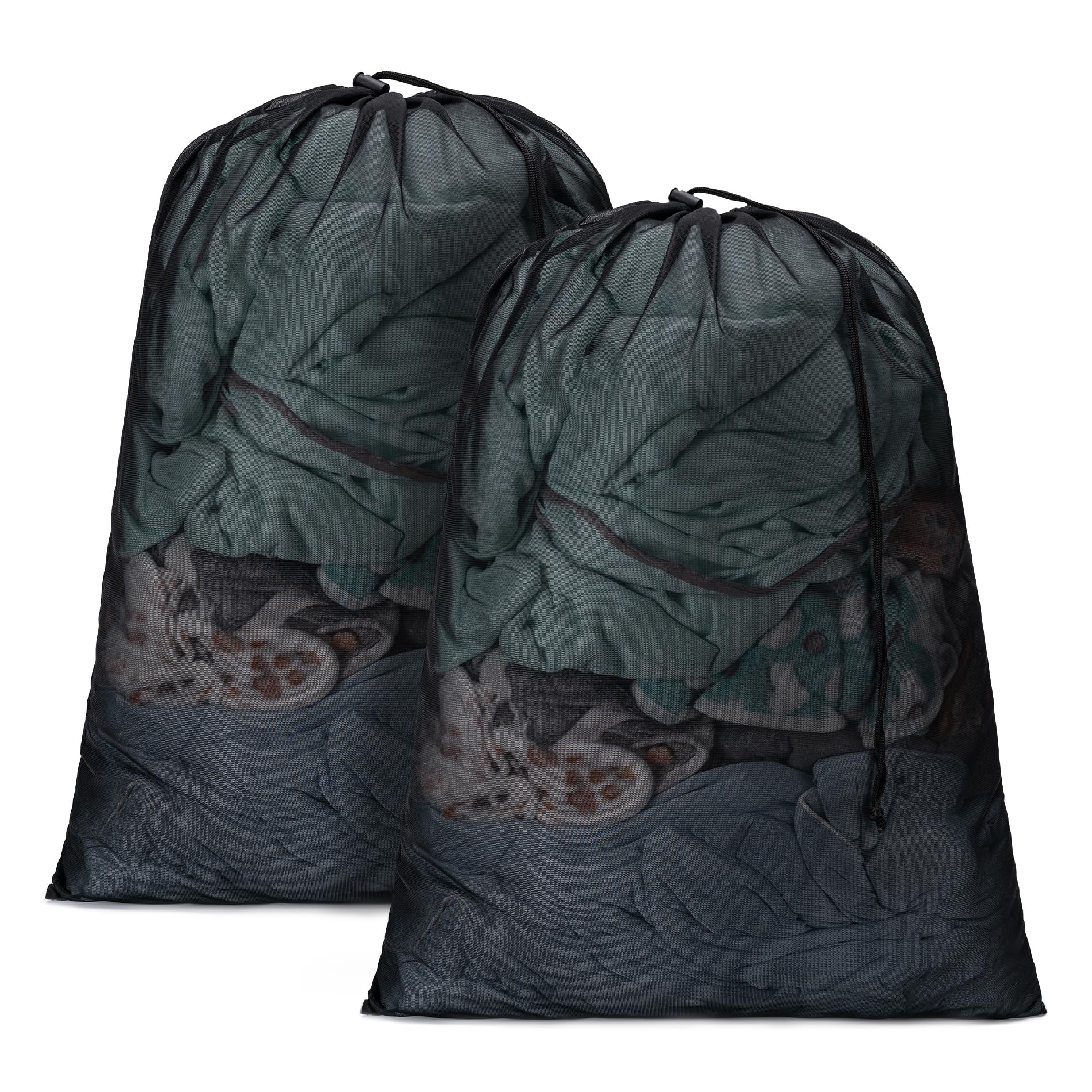 Aegero 2 Pack Mesh XL Laundry Bags,Machine Washable Dirty Clothes Organizer with Drawstring and ID Tag, Large Laundry Hamper Liner Enough to Laundry Essentials for Travel, Sports(24"x 36",Black)