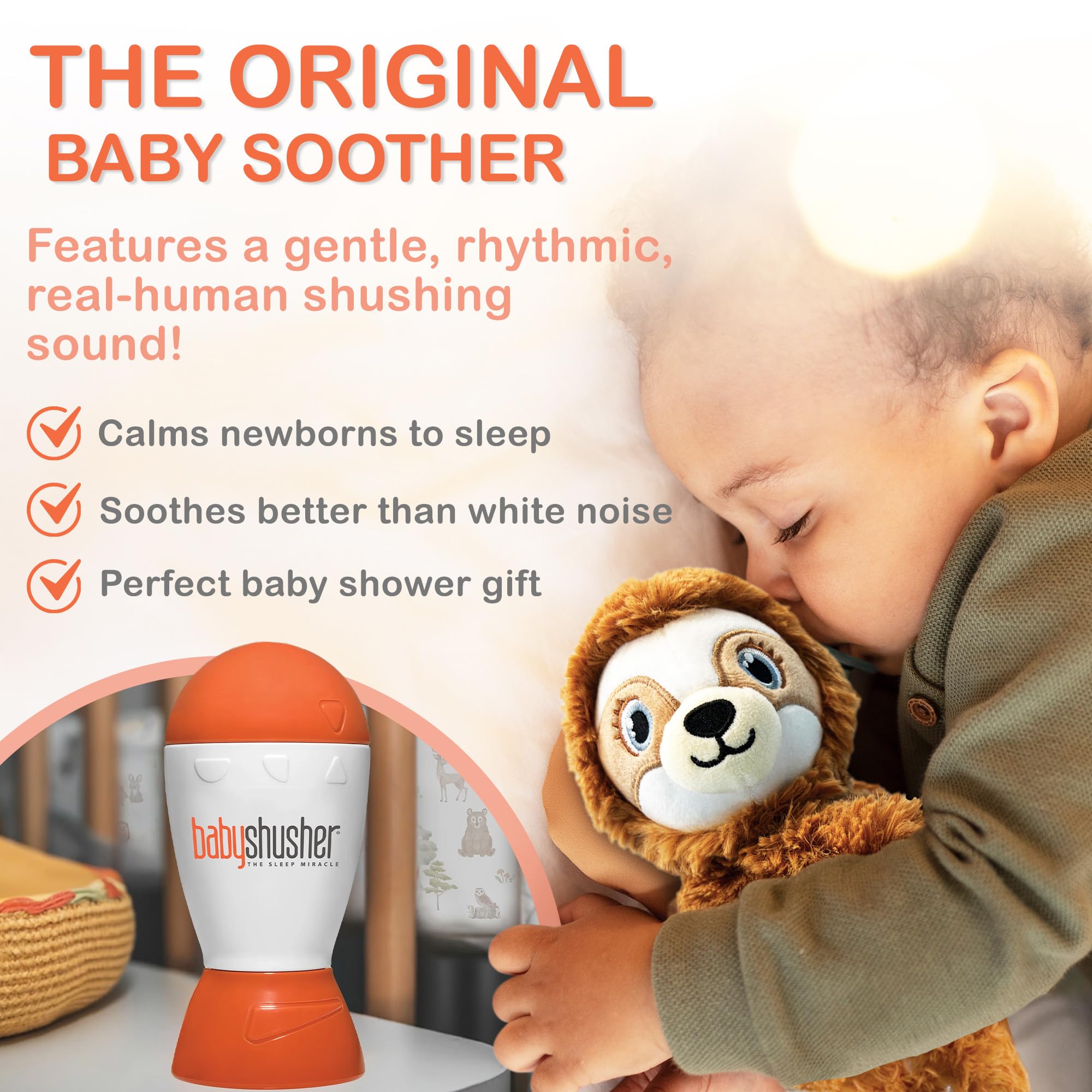 Baby Shusher Portable Sound Machine - Mom-Like 'Shh!' Sound for Baby, Sleeping Soother, Newborn Essentials for Crib, Battery Operated Hush, Travel Friendly, Shower & Registry Gift - 1 Count