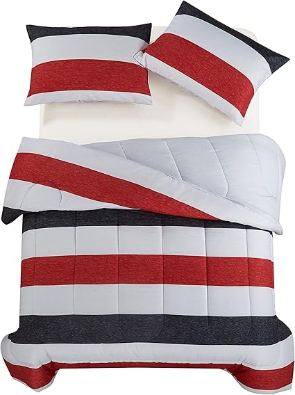 Amazon Com American Kids Striped Comforter Set Twin Black Red