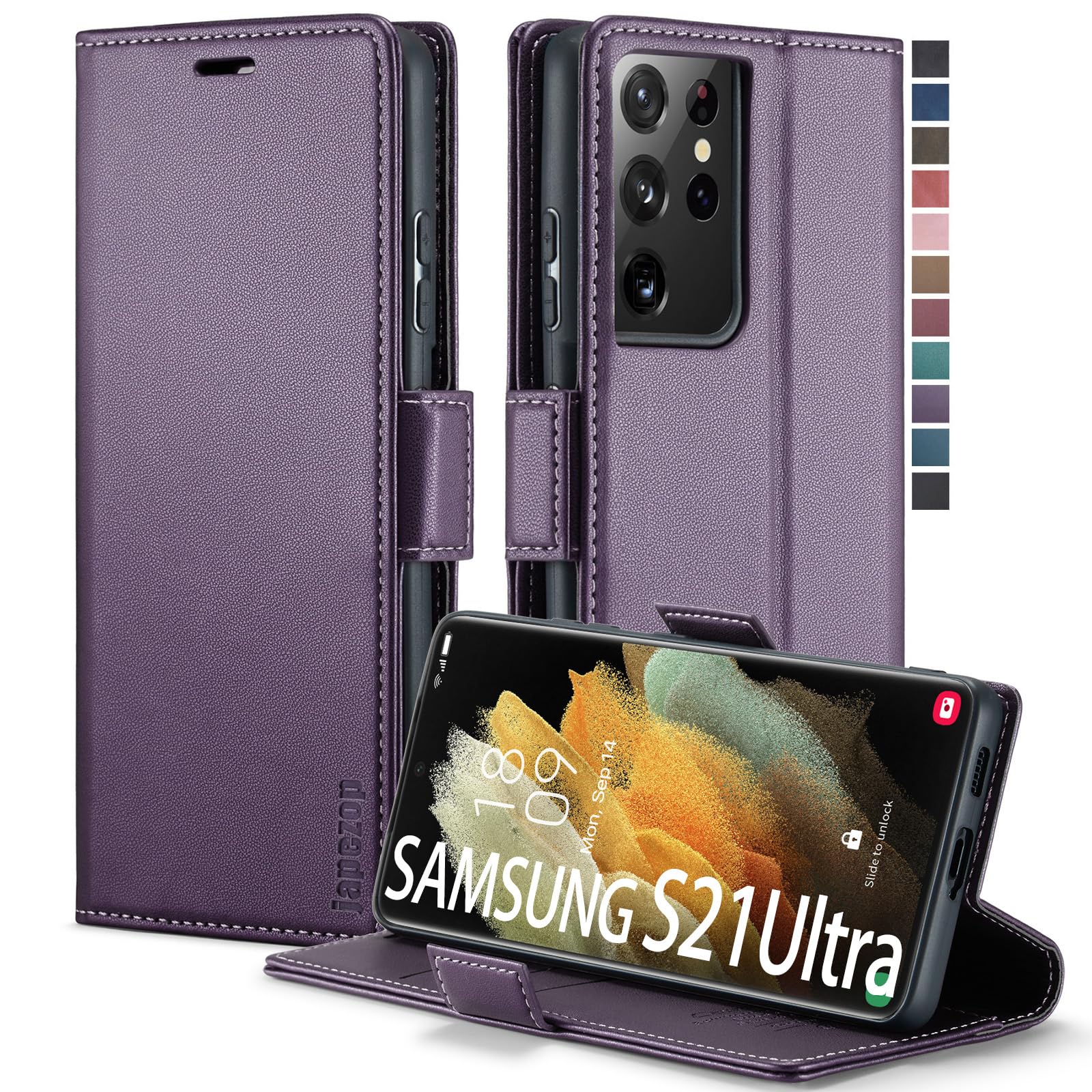 Photo 1 of Samsung Galaxy S21 Ultra Case,Galaxy S21 Ultra Case Wallet with [RFID Blocking] Card Holder Kickstand Magnetic,Leather Flip Case for Samsung Galaxy S21 Ultra 6.8 Inch(Fashion Purple)
