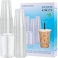 Fabulous Party 100 Sets BPA Free 16 Oz Plastic Cups with Lids, Premium PET Crystal Clear Cups Ice Coffee Cups with Cover, Clear Disposable Cups for Smoothie Juice Bubble Tea Soda Cold Drink