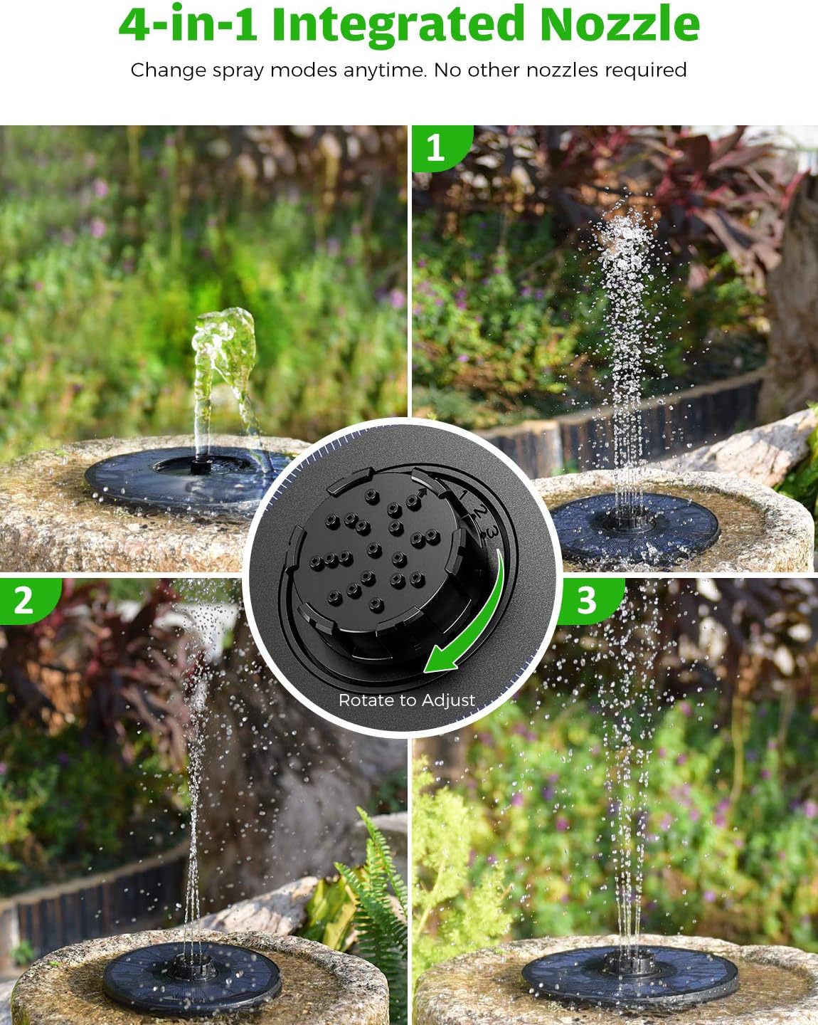 OKMEE Solar Fountain Upgraded 4-in-1 Nozzle, 2.2W Solar Powered Fountain Pump with 4 Water Styles, Solar Bird Bath Fountain for Bird Bath, Pond, Pool, Fish Tank, Aquarium and Garden: Home & Kitchen