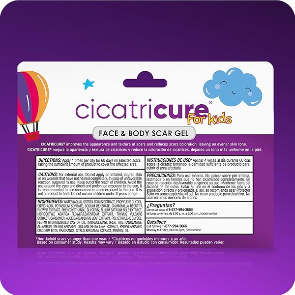 CICATRICURE ADVANCED SCAR GEL FOR KIDS, GENTLE FORMULA TO IMPROVE THE APPEARANCE OF SCARS, HELPS SMOOTH AND SOFTEN SKIN, FOR FACE AND BODY, GRAPE SCENT, 1 OZ