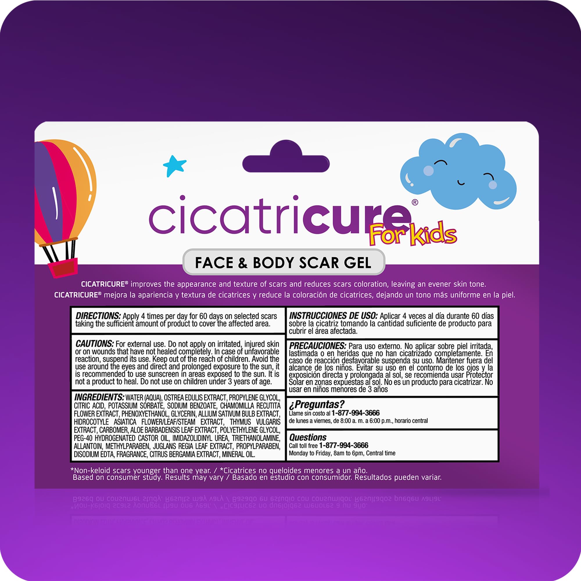 CICATRICURE Advanced Scar Gel for Kids, Proven Results in 2 Weeks, Helps to reduce Size, Color, and Texture of Scars, Scar Gel for Face and Body, Hypoallergenic Scar Cream, Grape Scent, 1 oz