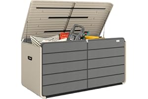 Outsunny 200 Gallon Garden Storage Box, HDPE Deck Box with Wheels, Lockable Lid, Pneumatic Gas Rods and Side Handles, Outdoor