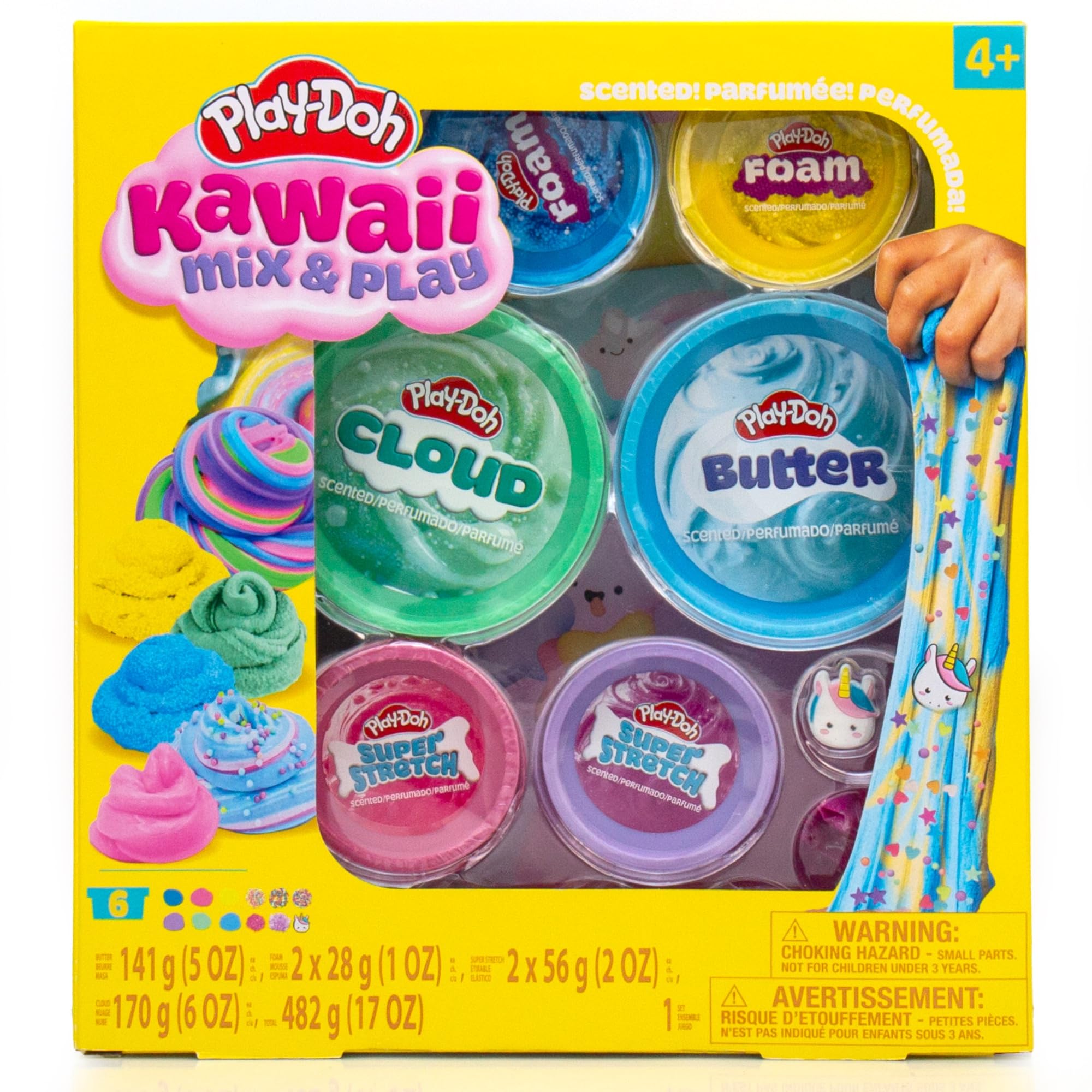 Play-Doh Kawaii Mix & Play Scented Slime for Kids, 6-Pack Variety, Cloud, Butter, Foam, Super Stretch, (Mint Chocolate Chip, Blue Raspberry, Vanilla, Strawberry, Grape, Cotton Candy) Popular Toys