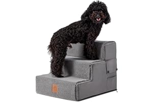 BUPPLEE Dog Stairs for Small Dogs, Wide Dog Steps for High Bed, 3 Step Pet Steps for Small Dogs, 14"H for Small Dogs and Old Cats, Non-Slip Folding Pet Steps Portable Dog Stairs for High Beds for Dogs & Cats