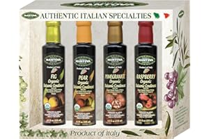 Mantova Organic Flavored Balsamic Vinegar of Modena 4-Variety Pack: Fig, Pear, Pomegranate, & Raspberry; Perfect for Gift Basket, Add to Pasta, Salad, Ice Cream and Cocktails, 8.5 oz per bottle