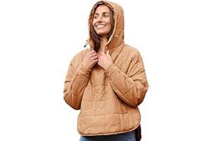 QIBABU Womens Oversized Hooded Puffer Jacket Lightweight Pullover Hoodies Quilted Dolman Long Sleeve Warm Winter Coat