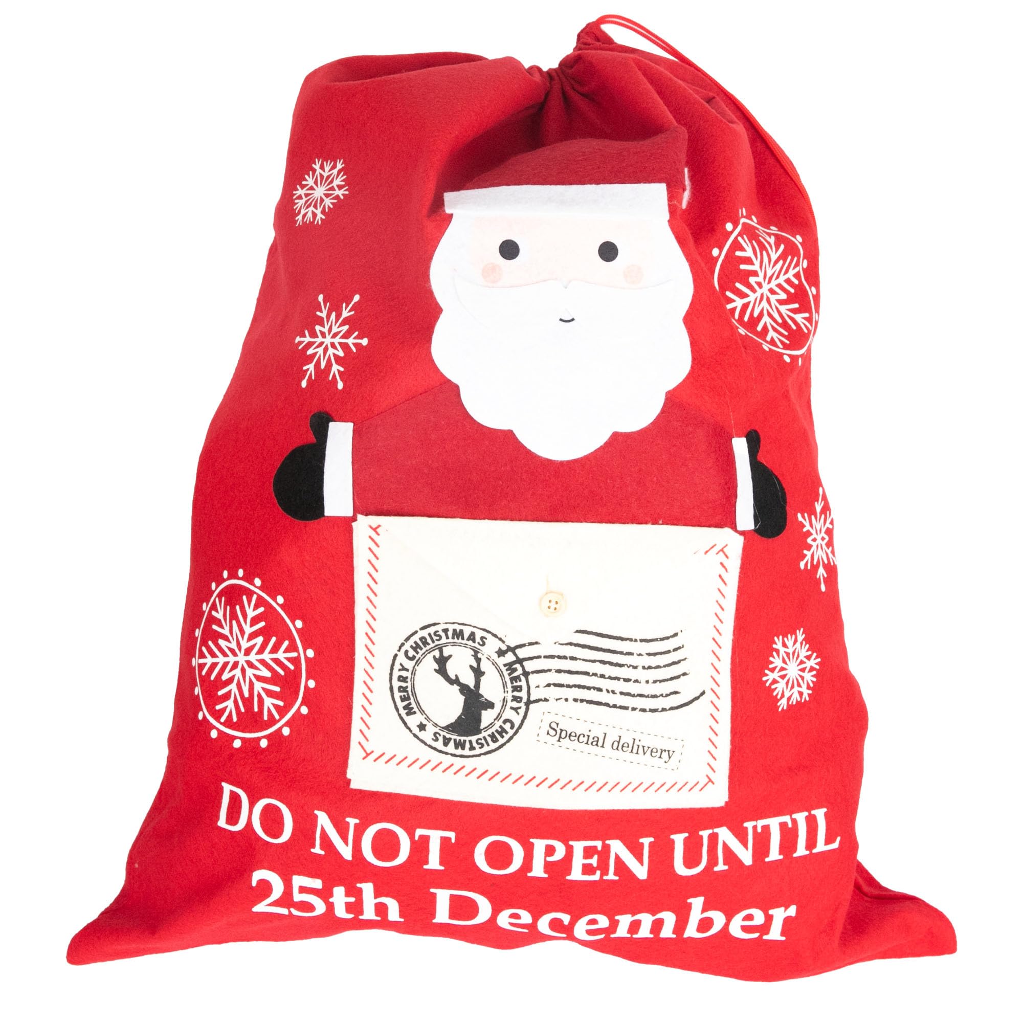SHATCHI Large Santa Sack Special Delivery - 50x60 cm, Do Not Open Until 25th December Bag with Letter Pocket Xmas Stocking Accessories