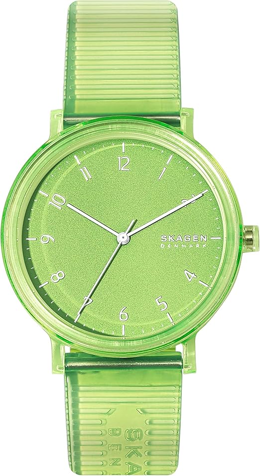 Amazon Com Skagen Men S Aaren Quartz Analog Stainless Steel And Plastic Watch Color Clear Green Model Skw6604 Watches