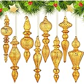 Mifoci 8 Pcs 6 Inch Mercury Glass Finial Christmas Ornaments Hanging Christmas Finials Glass Ornaments Assorted Mercury Decor for Vintage Holiday Xmas Tree Decoration(Gold)