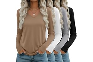 Neer 4 Pack Women's Long Sleeve T Shirts V Neck Tops Casual Loose Fit Tunic Tops Trendy Basic Tees Fall Clothes