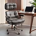 ovios Ergonomic Home Office Chair, Mid-Century Modern Faux Leather Chairs with Thickened Cushions, Comfy High Back Swivel Rolling Executive Computer Armchair (Dark Grey, Suede Leather)