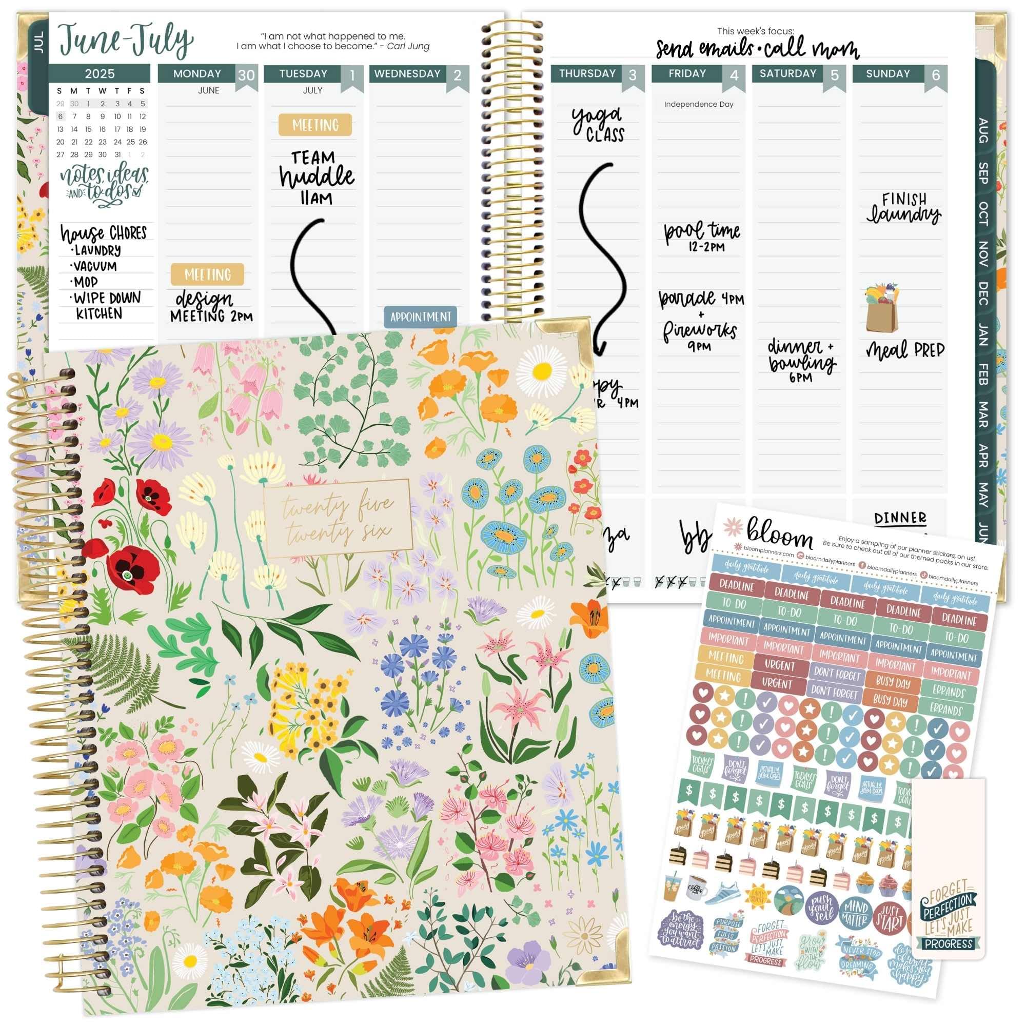 Photo 1 of bloom daily planners 2025-2026 Hardcover Academic Year Goal & Vision Planner (July 2025 - July 2026) - Monthly & Weekly Calendar Agenda Organizer - 7.5" x 9" - Garden Party, Beige