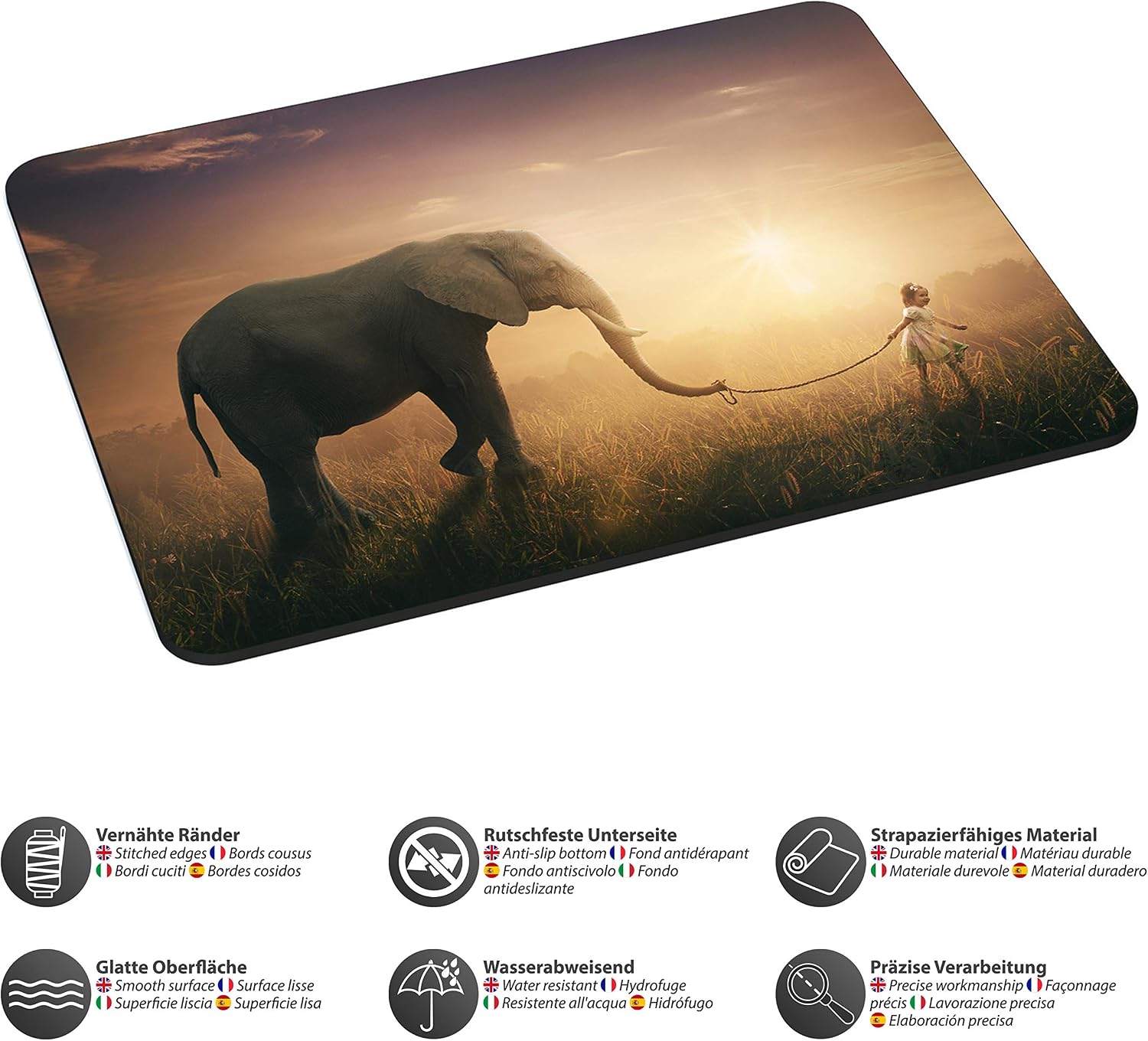 Pedea Gaming and Office Mouse Mat - 220 x 180 mm - with Stitched Edges and Non-Slip Base - Elephant, 220L x 180W mm - Image 4