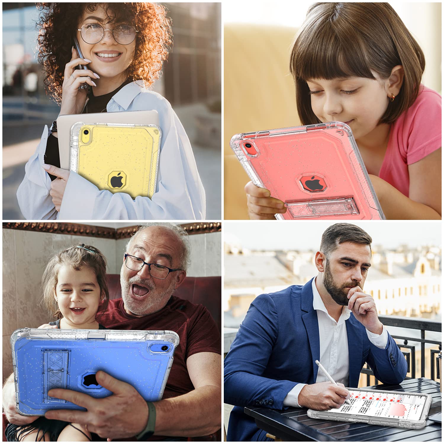 Case for iPad A16 11th Generation 11 Inch 2025 / 10th Gen 10.9 Inch Case 2022, Heavy Duty Shockproof Rugged Protective Translucent Cover with Pencil Holder Kickstand for Kids, Clear Glitter