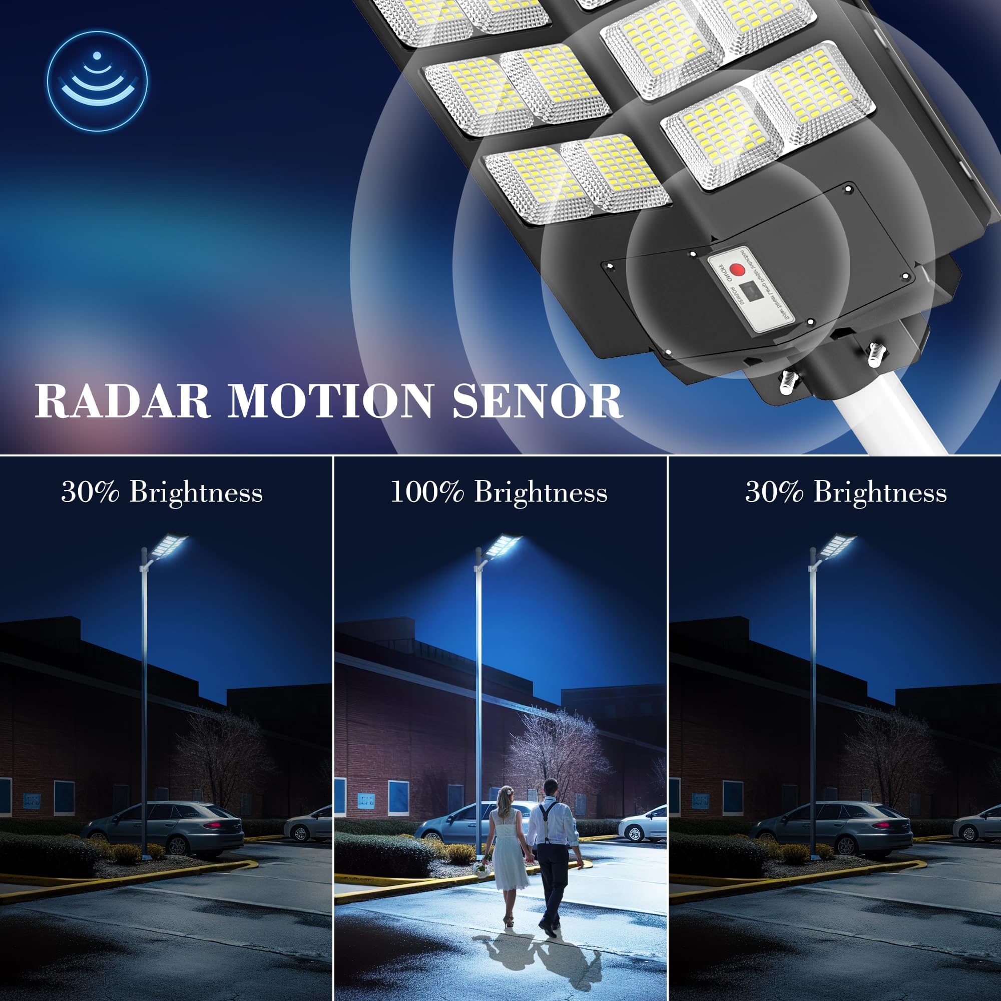 Lenlun Solarleuchten für Außen, 1000W 100000LM IP65 Wasserdicht LED Solar Solarlampen für den Garten Road mit bewegungsmelder, Dämmerungs- bis Morgengrauen für Terrasse, Parkplatz