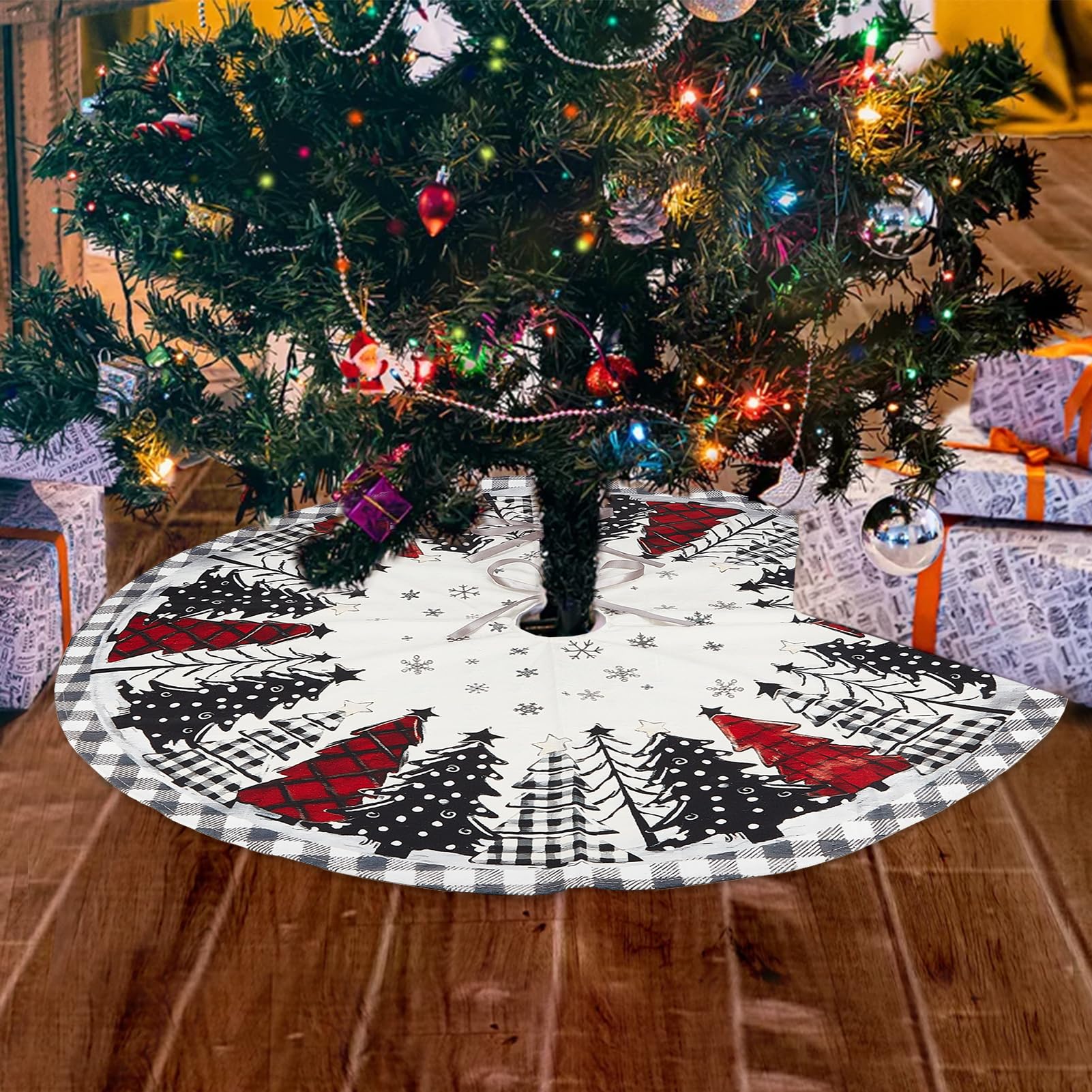 NICENEEDED Christmas Tree Skirt, 35 Inch Snowflakes Tree Skirt Cover, Xmas Tree Floor Mat for Christmas Party Holiday Home Decorations