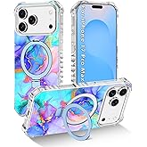 Shecaset for iPhone 17 Pro Max Case,[Compatible with MagSafe][Invisible Magnetic Ring Stand],Slim Iridescent Wavy Women Girls Case for Apple iPhone 17 Pro Max 6.9"(2025),All Blue Marble